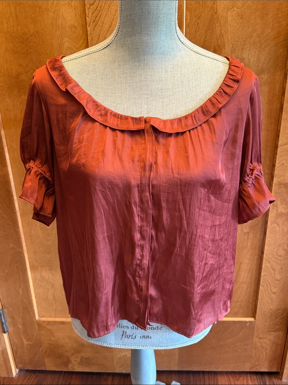 J. Crew Rust Red Ruffle Scoop-Neck Blouse sz Med